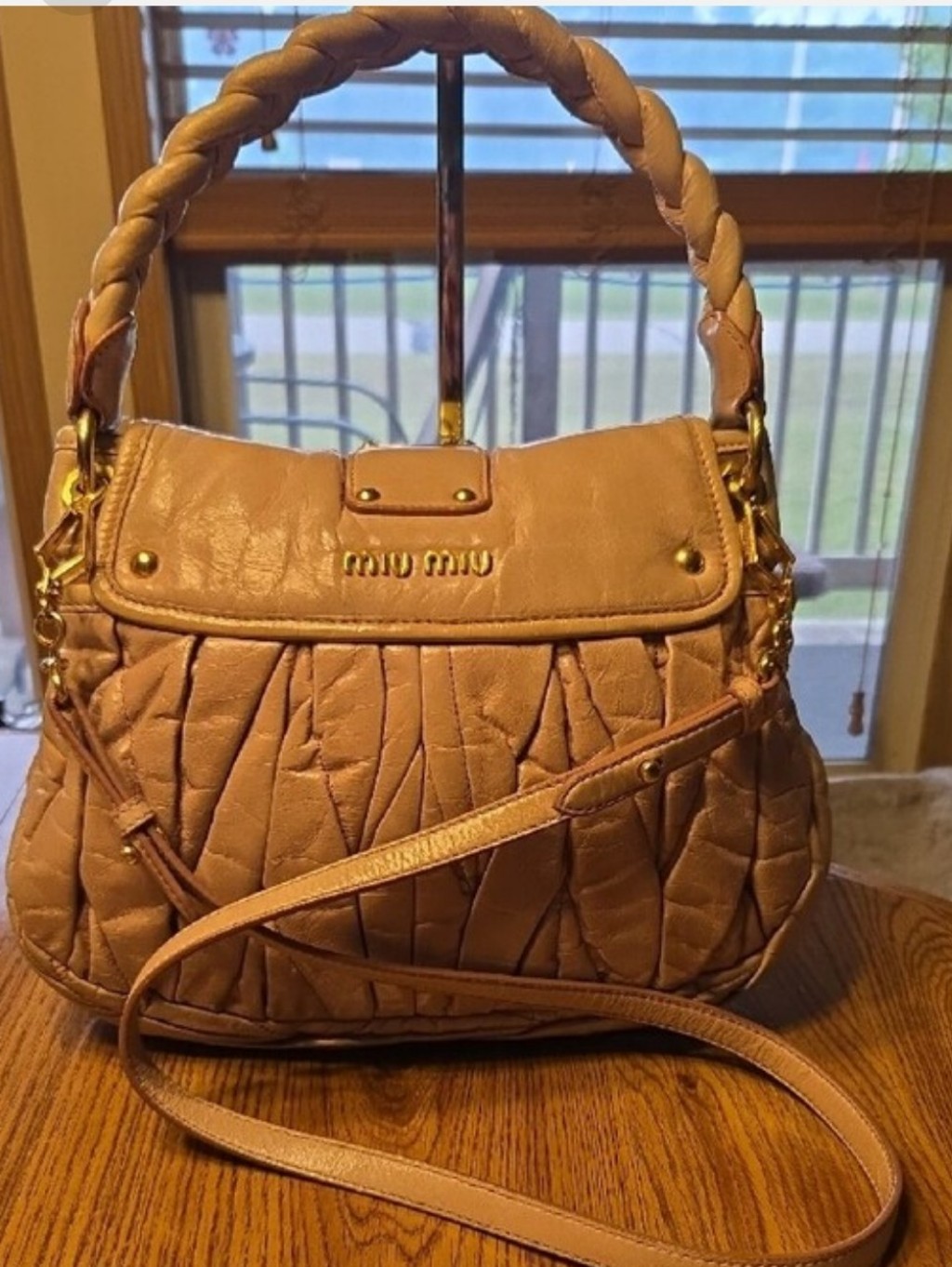 Miu Miu Vintage Iridescent Matelasse Coffer Rose Gold/Tan Bag W/ Braided Strap